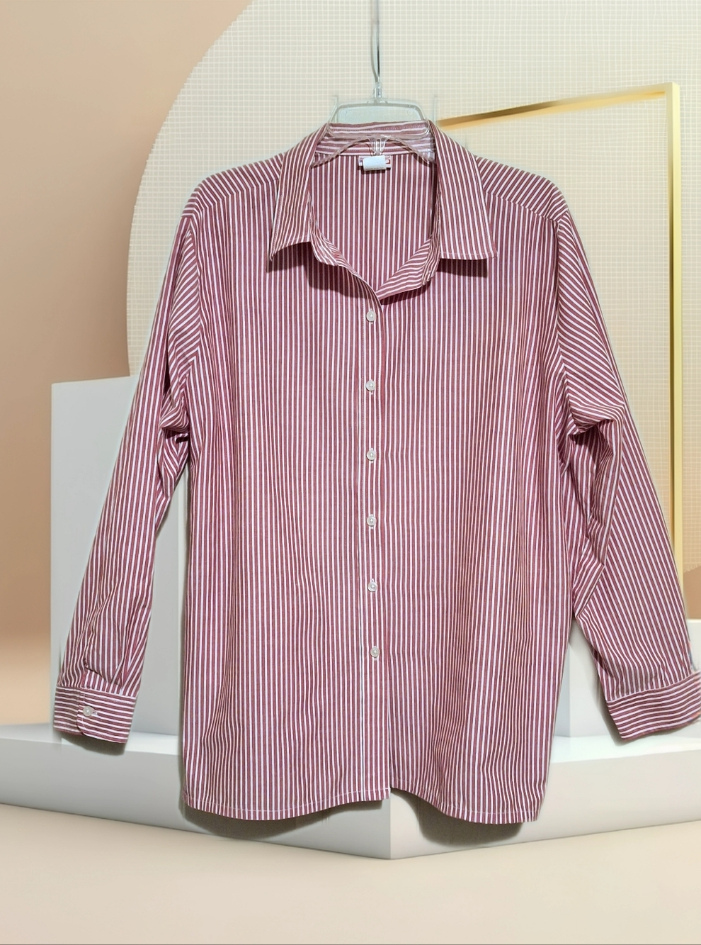 "American Sweetheart" red & white striped blouse, button down Sz. XX (2XL)